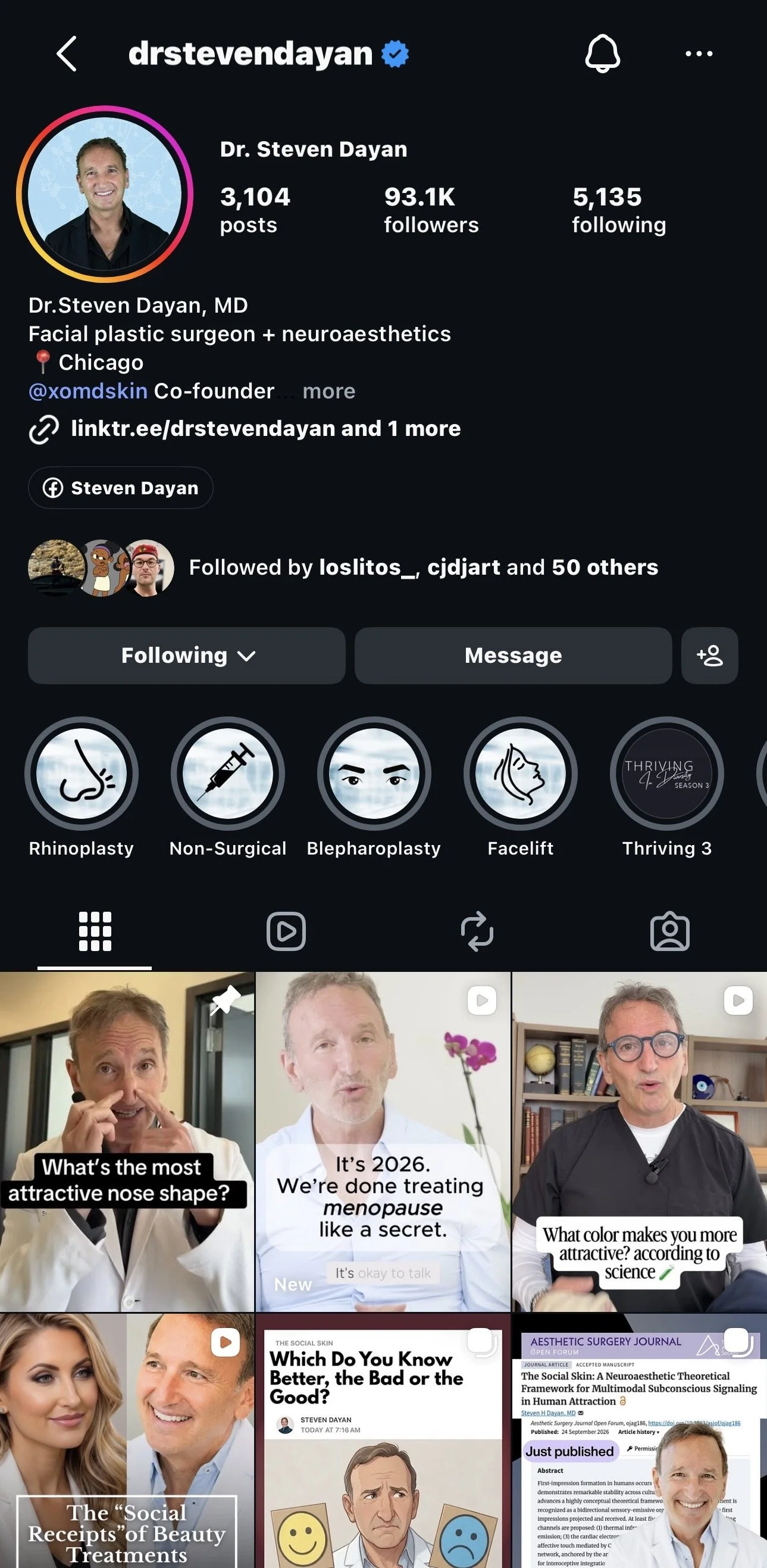 Dr. Steven Dayan Instagram content