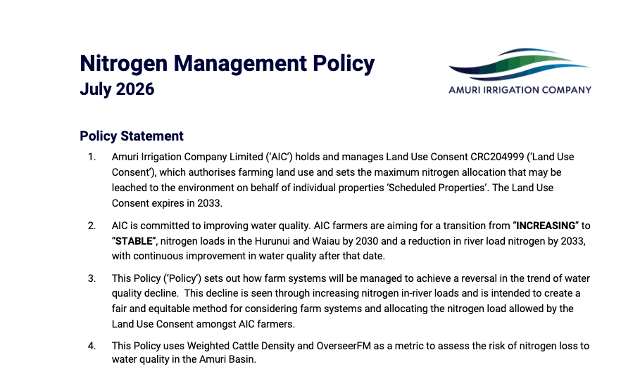 First page of the full Nitrogen Management Policy