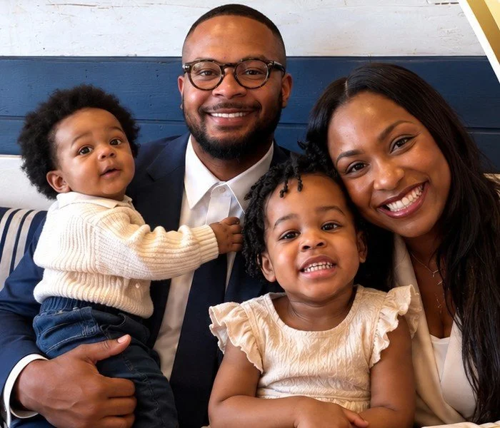 LaDarius Fitzgerald with his wife and their two young children
