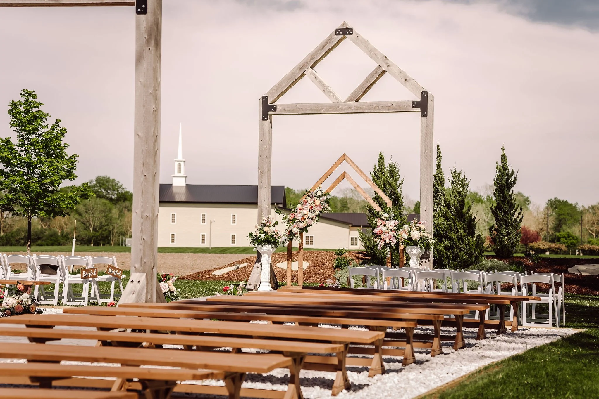 Outdoor wedding ceremony setting at Sable Creek Homestead in Minooka, Illinois