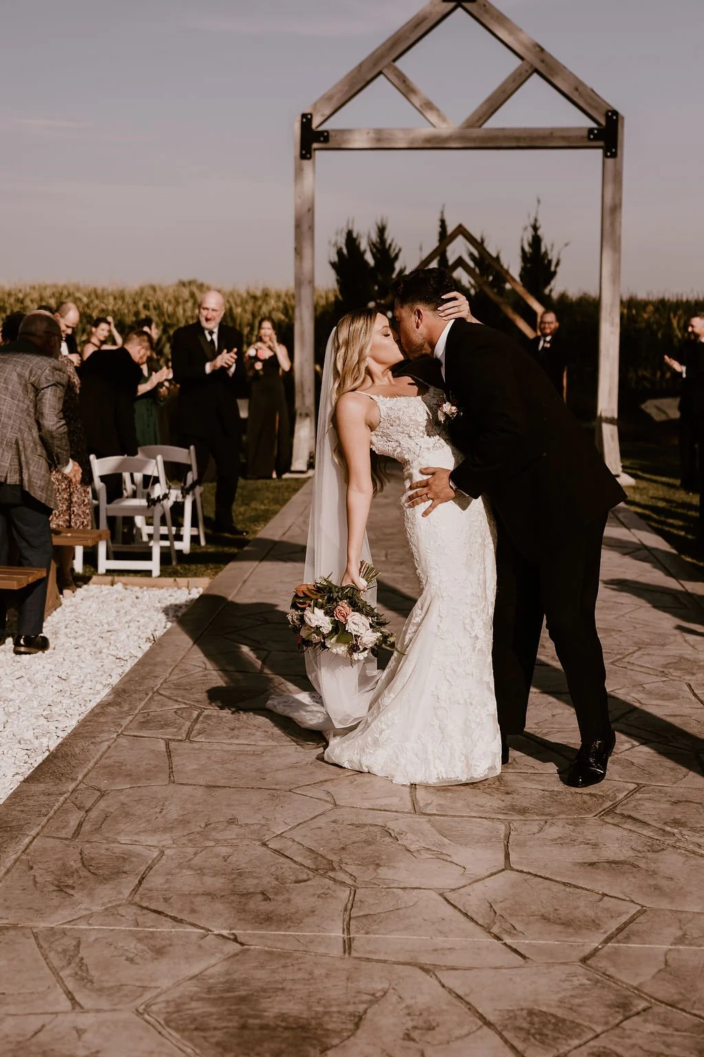Grand bridal entrance and open-air wedding ceremony at Sable Creek Homestead
