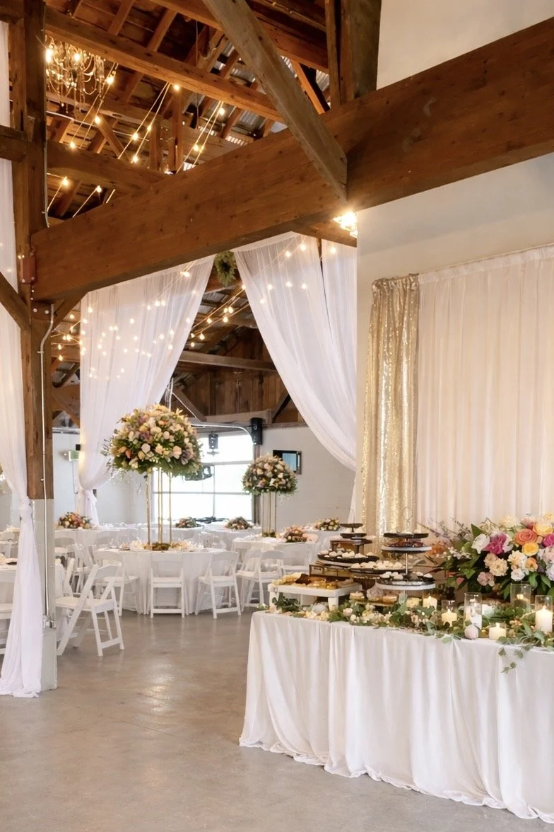 Elegant reception styling inside The Sable 1930 at Sable Creek Homestead