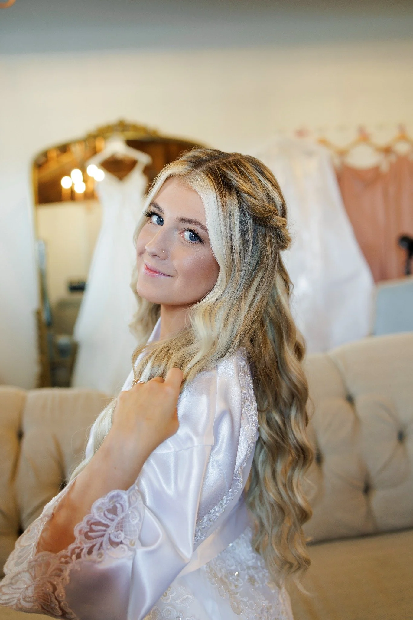 Getting-ready wedding photography in the private bridal suite