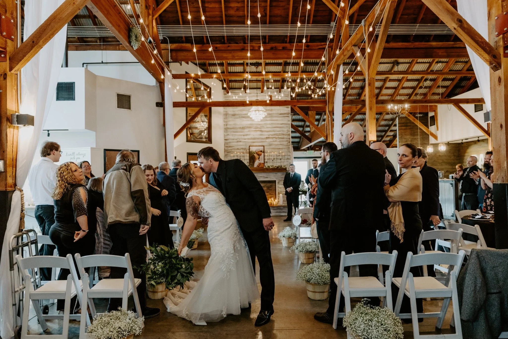 Climate-controlled wedding ceremony setup at Sable Creek Homestead