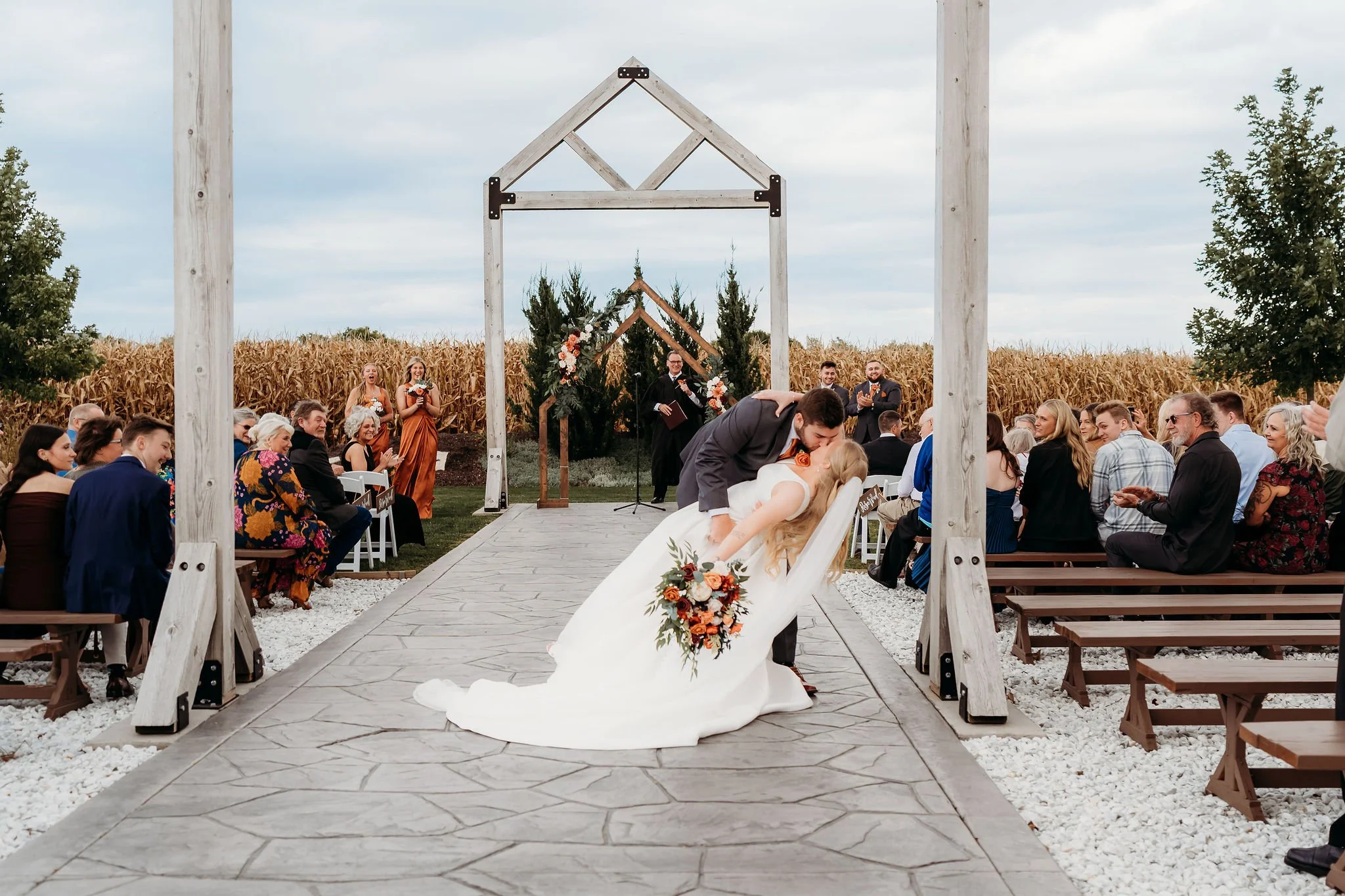 Grand bridal entrance and open-air wedding ceremony at Sable Creek Homestead