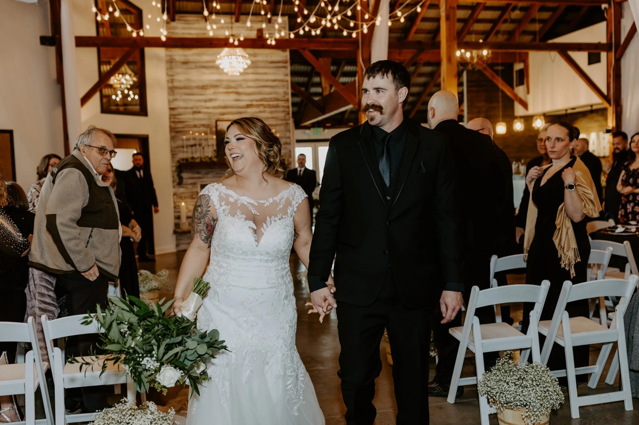 Climate-controlled wedding ceremony setup at Sable Creek Homestead