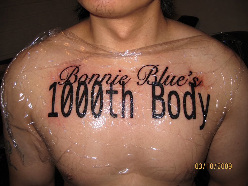 Tanner Clark-nyc tattoo artist-Bonnie Blue's 1000th body