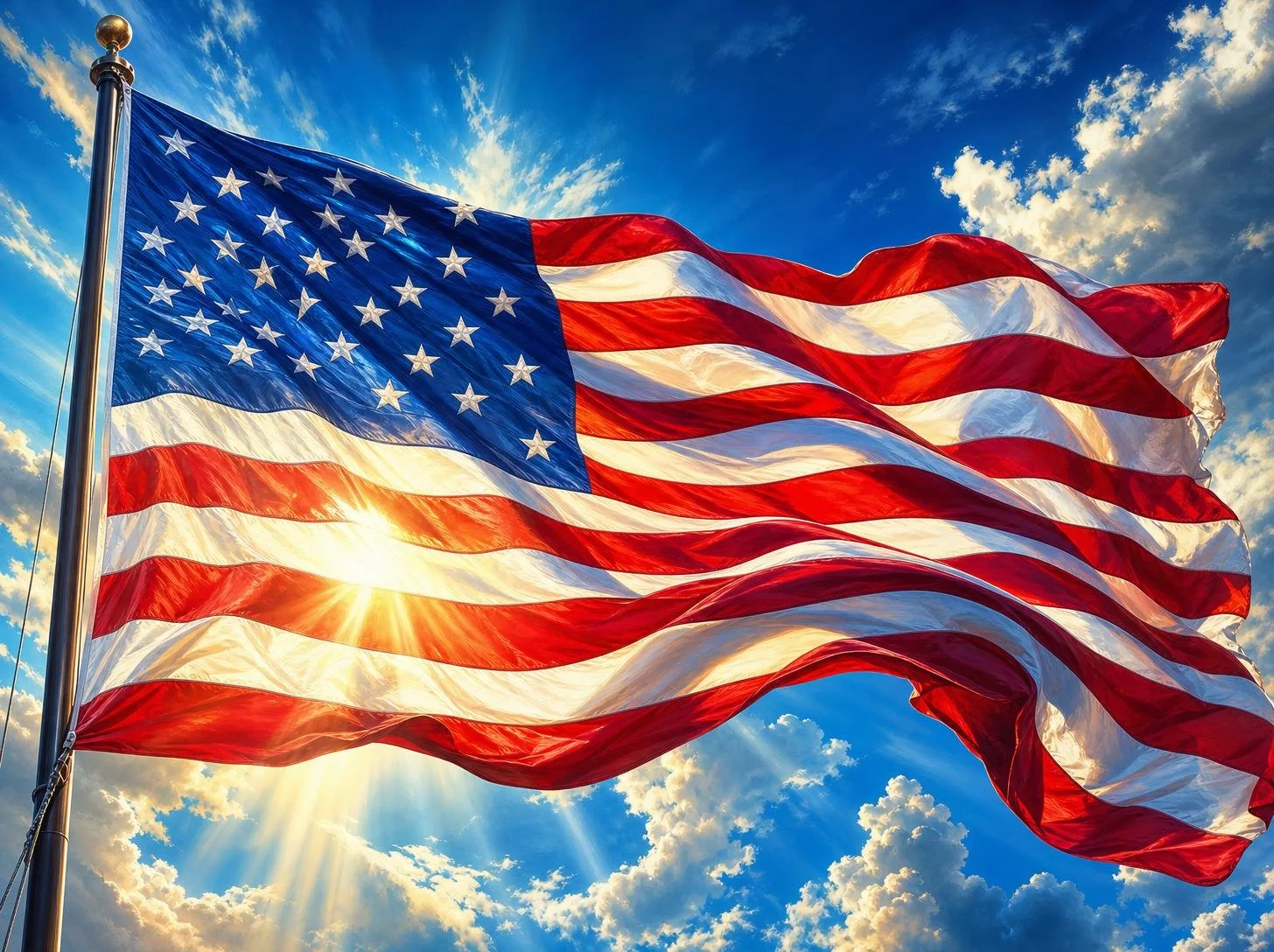 American flag blowing in the wind