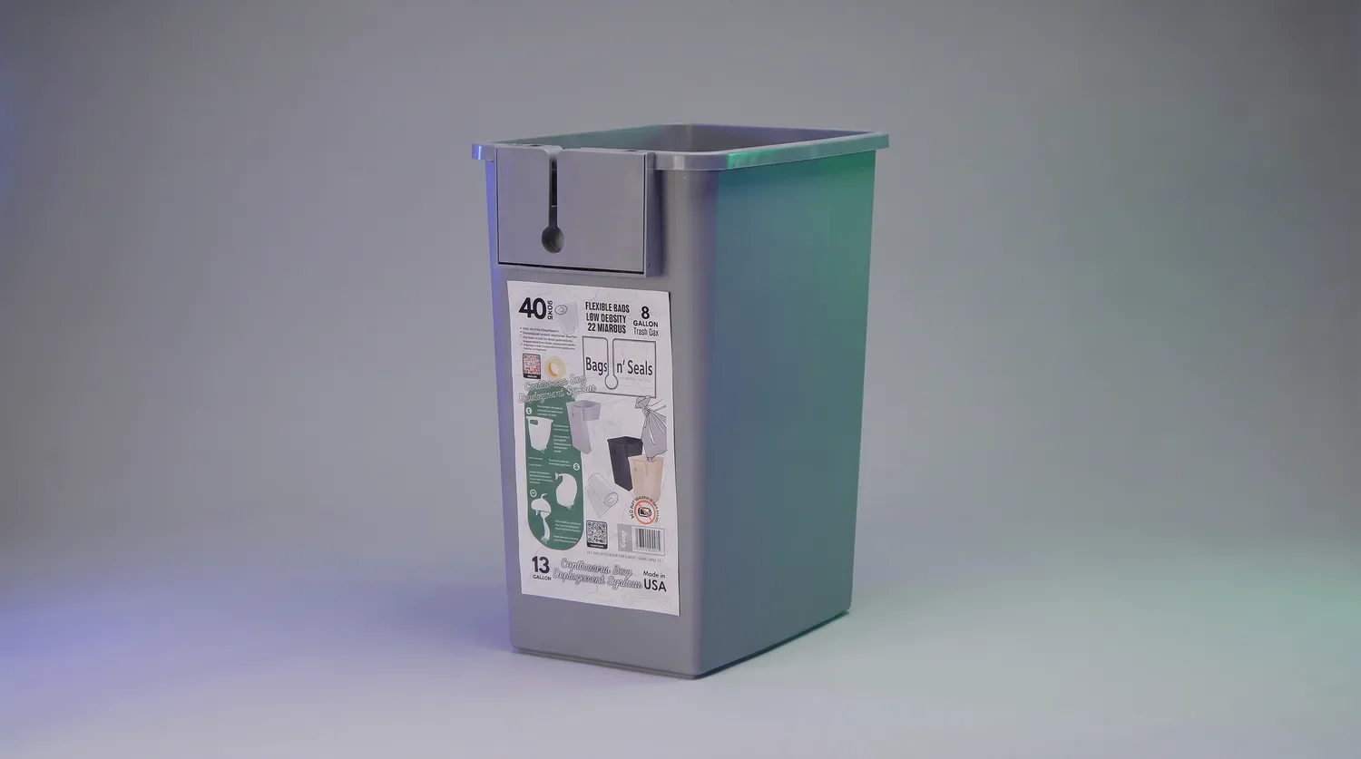 Graphite gray Bags n’ Seals waste container