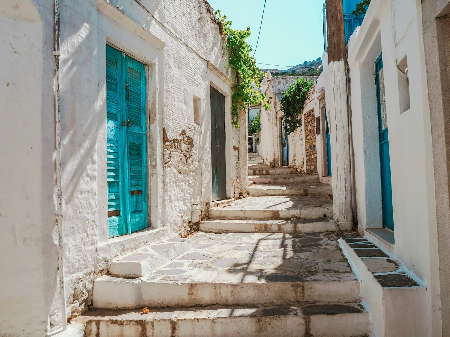 Greek islands white buildings view