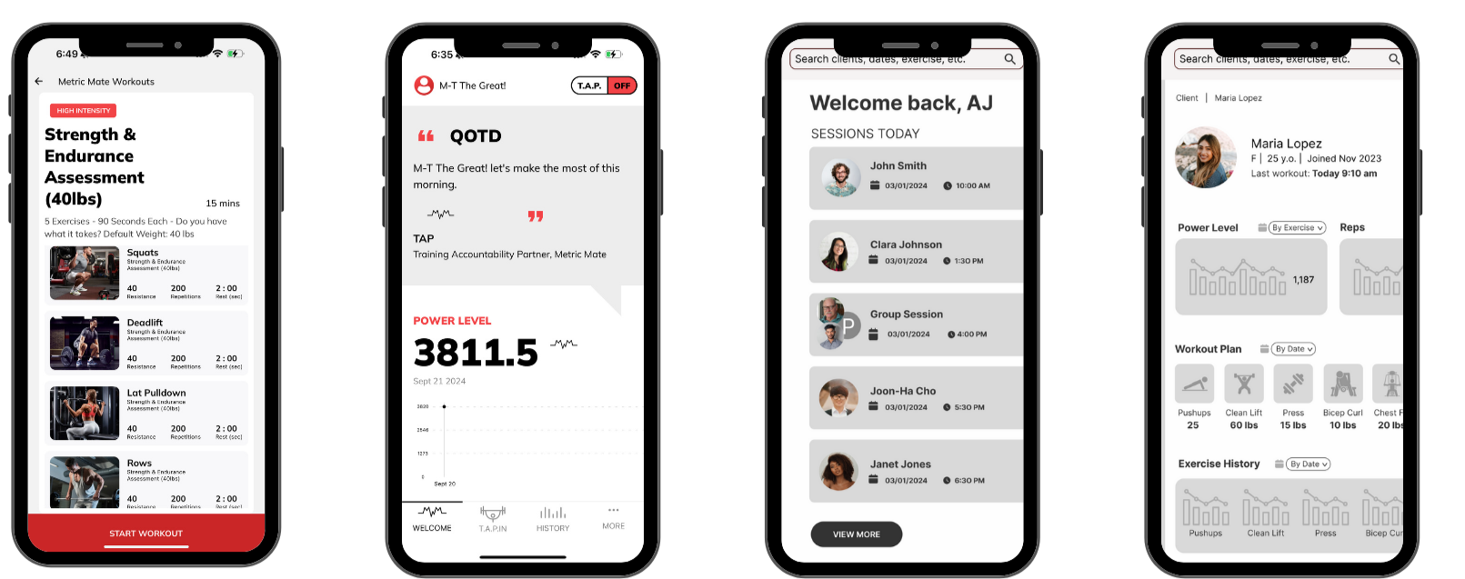 Metric Mate app screens showing athlete training, data capture, insights, and coaching intelligence