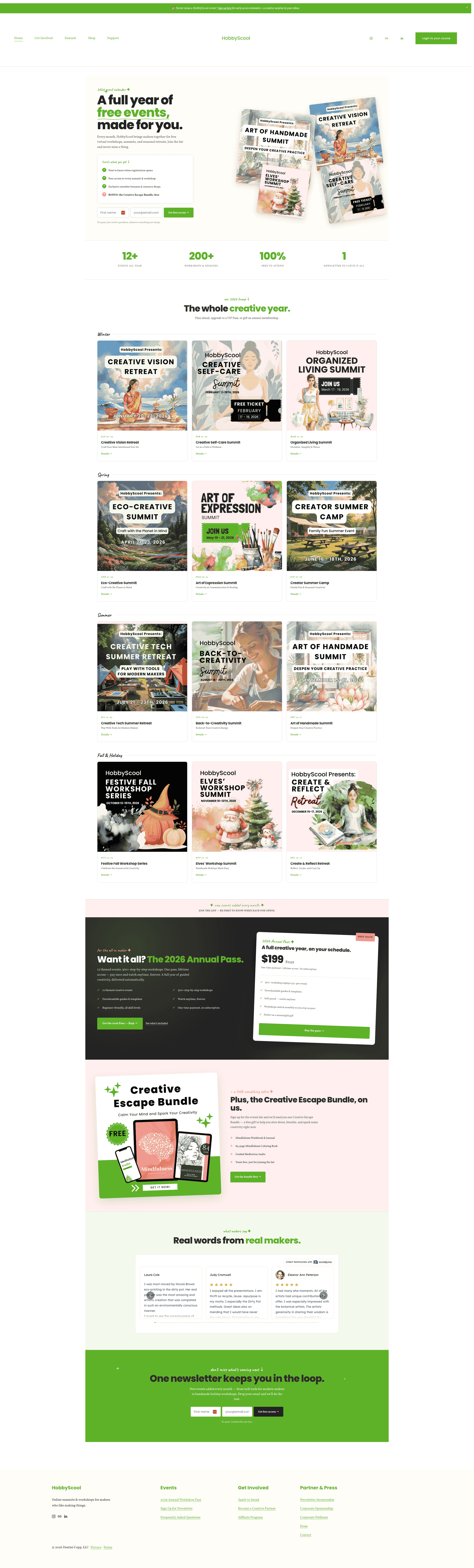 HobbyScool homepage after redesign with Claude Design