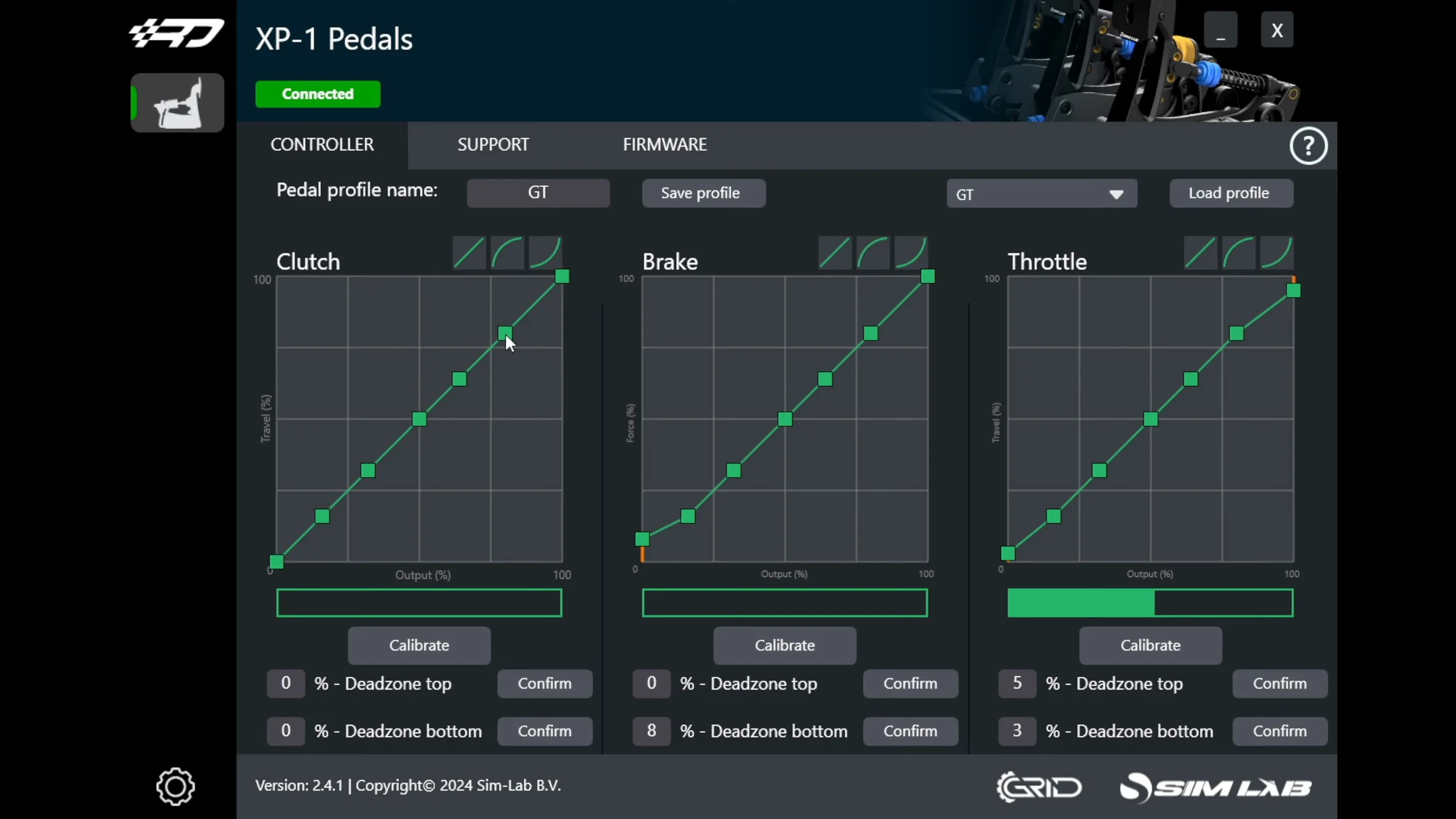 The XP1 pedal calibration software.