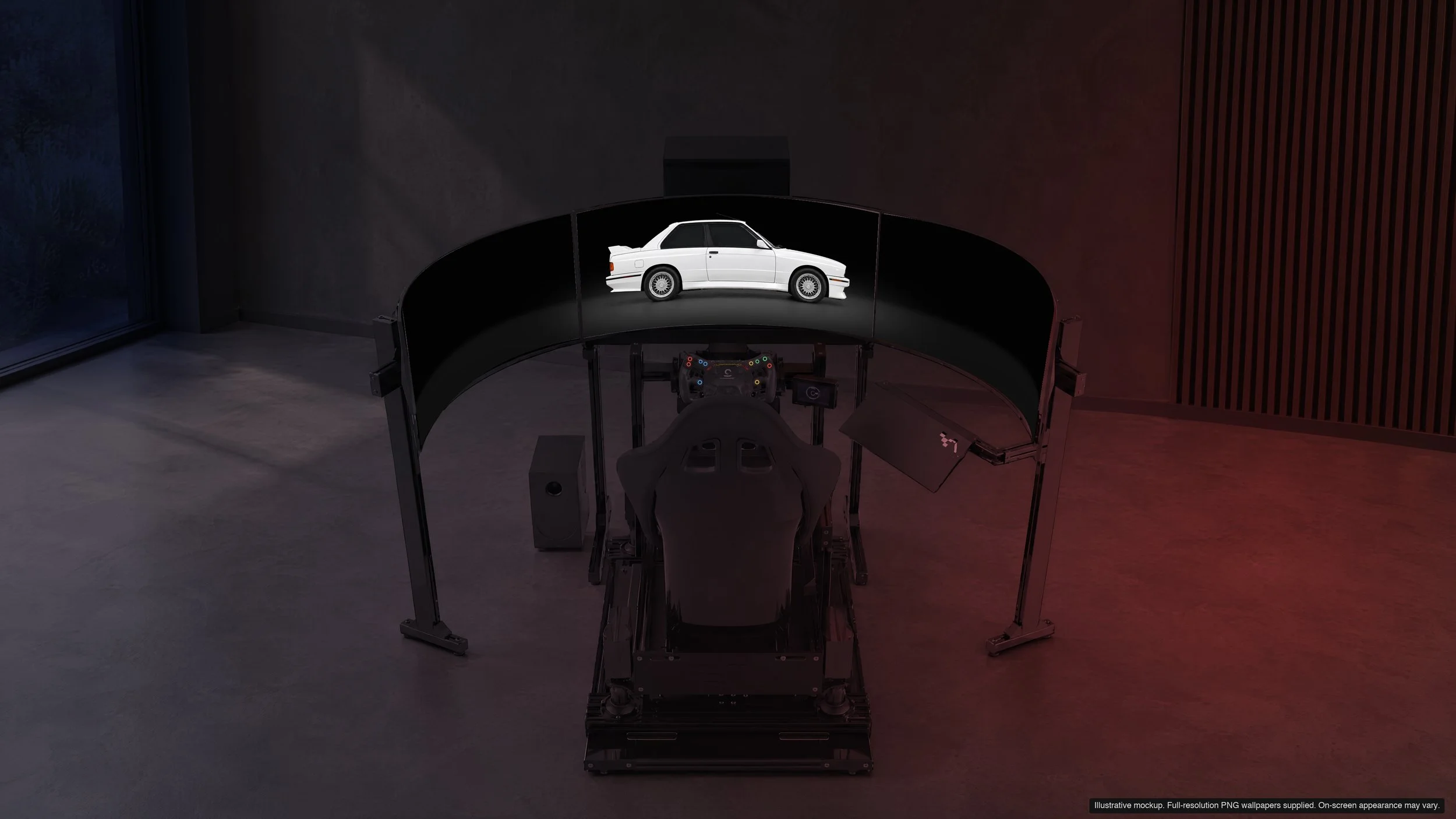 Touring in Midnight on a triple-screen sim rig