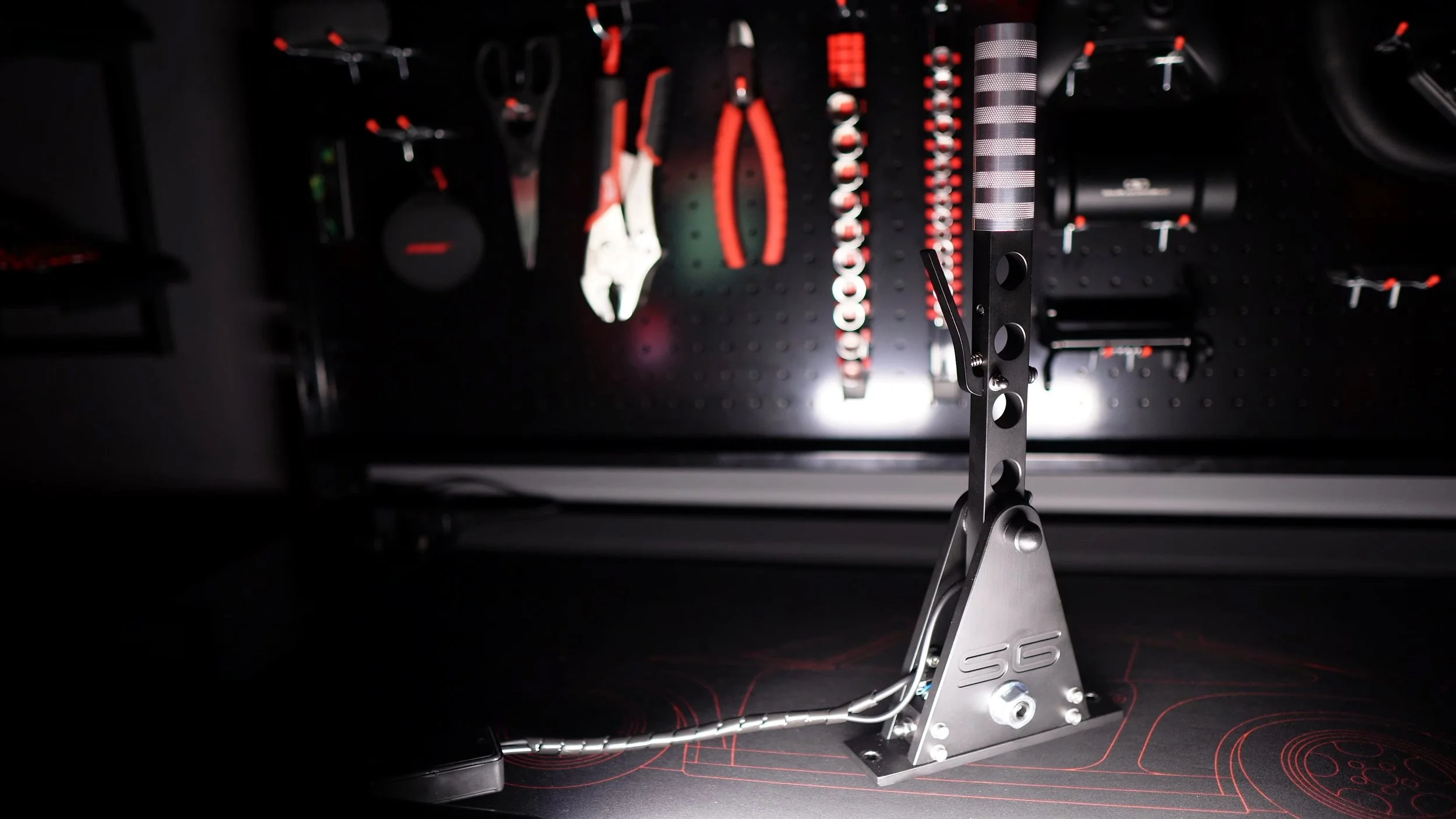 The complete shifter on the workbench.