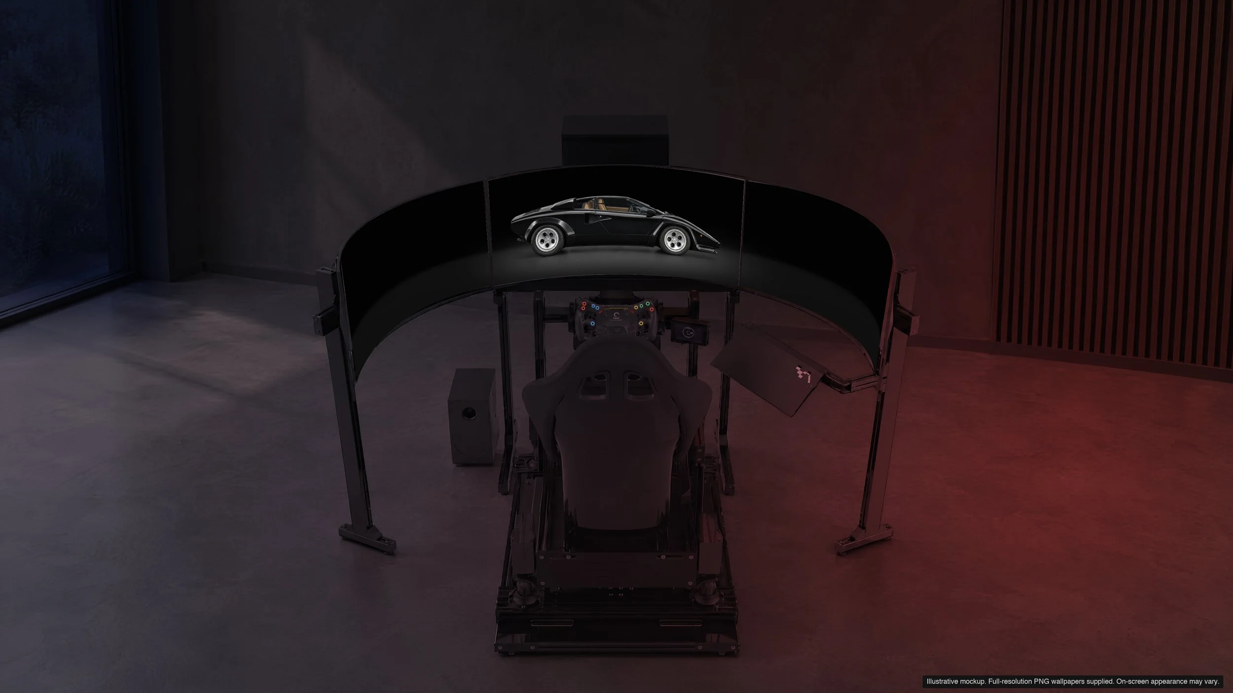 Obsidian in Midnight on a triple-screen sim rig