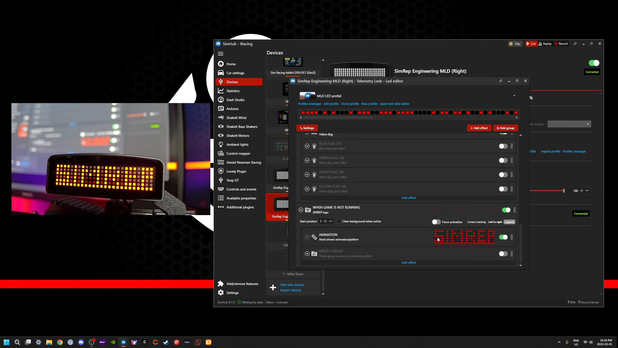Configuring the LED matrix in SimHub.