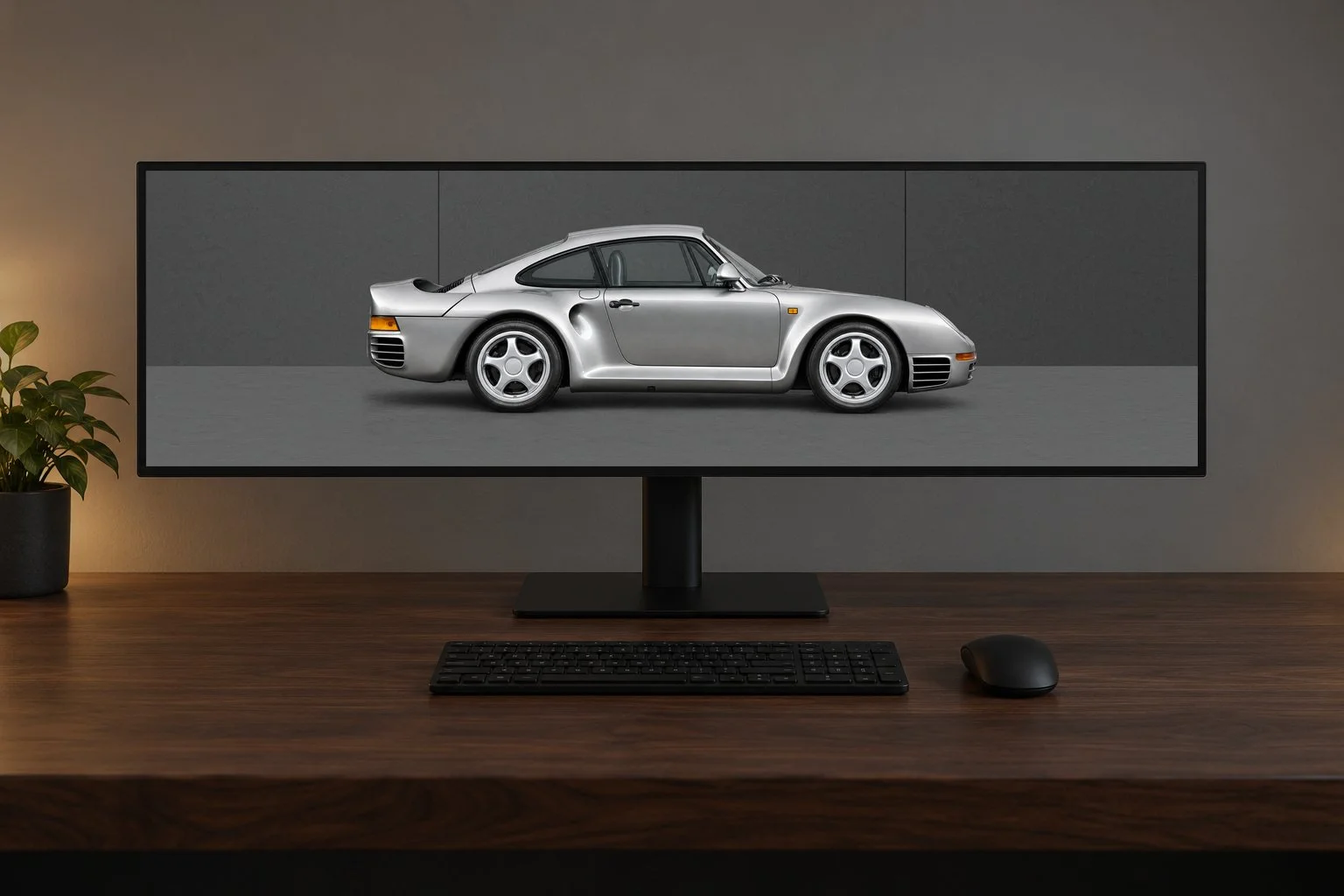 Vector in Silver Metallic on an ultrawide desktop monitor, dark background