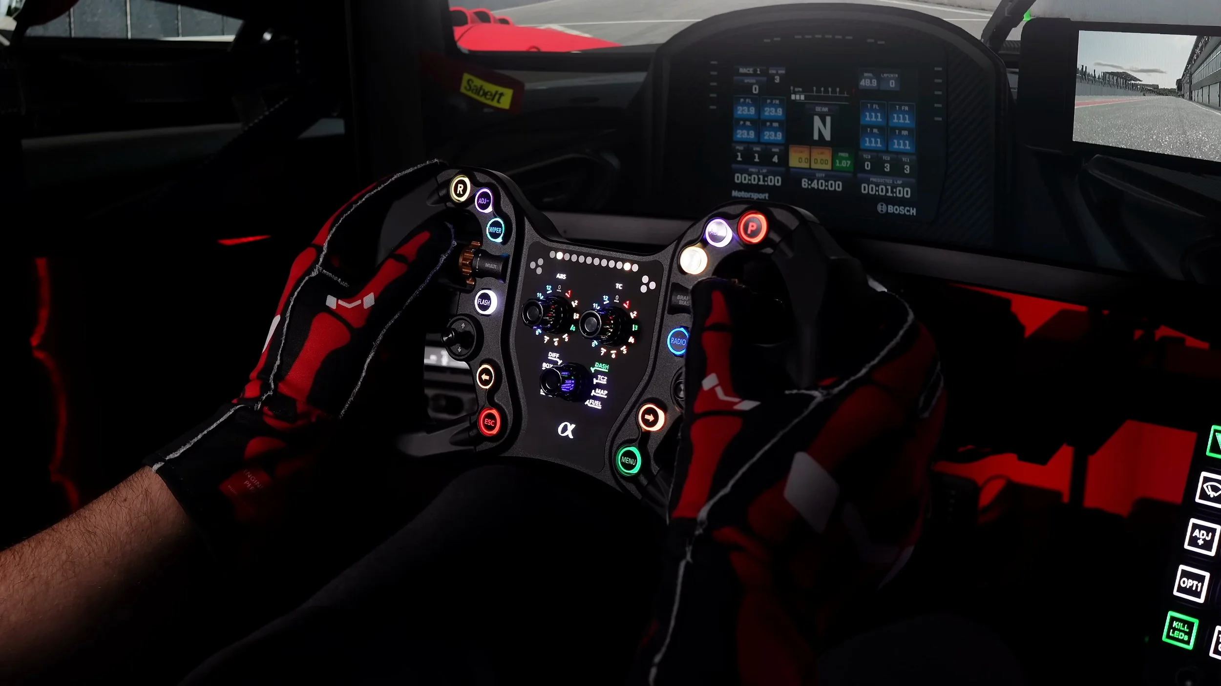 The wheel and controls in use.