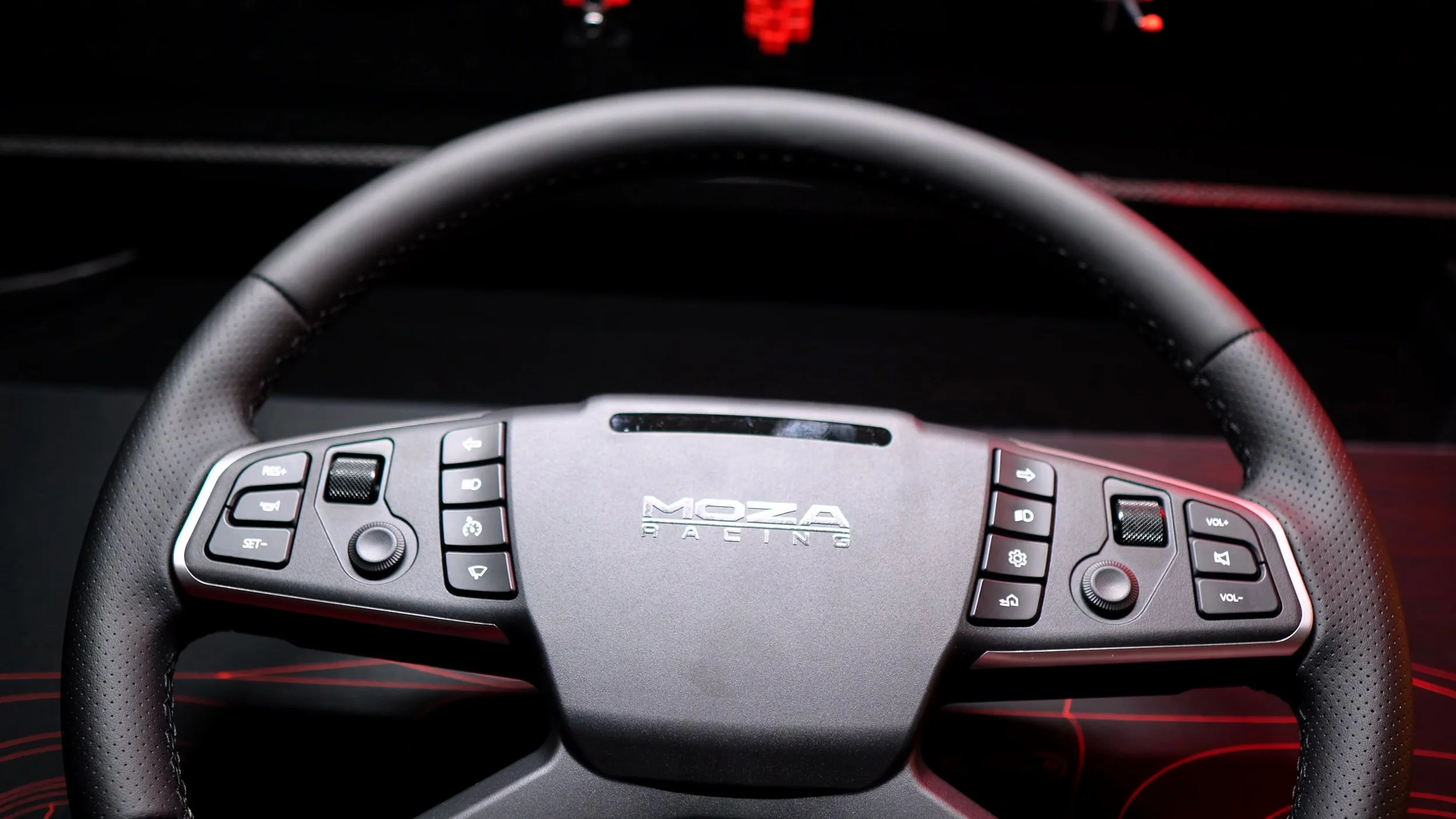 The truck wheel rim and front controls.