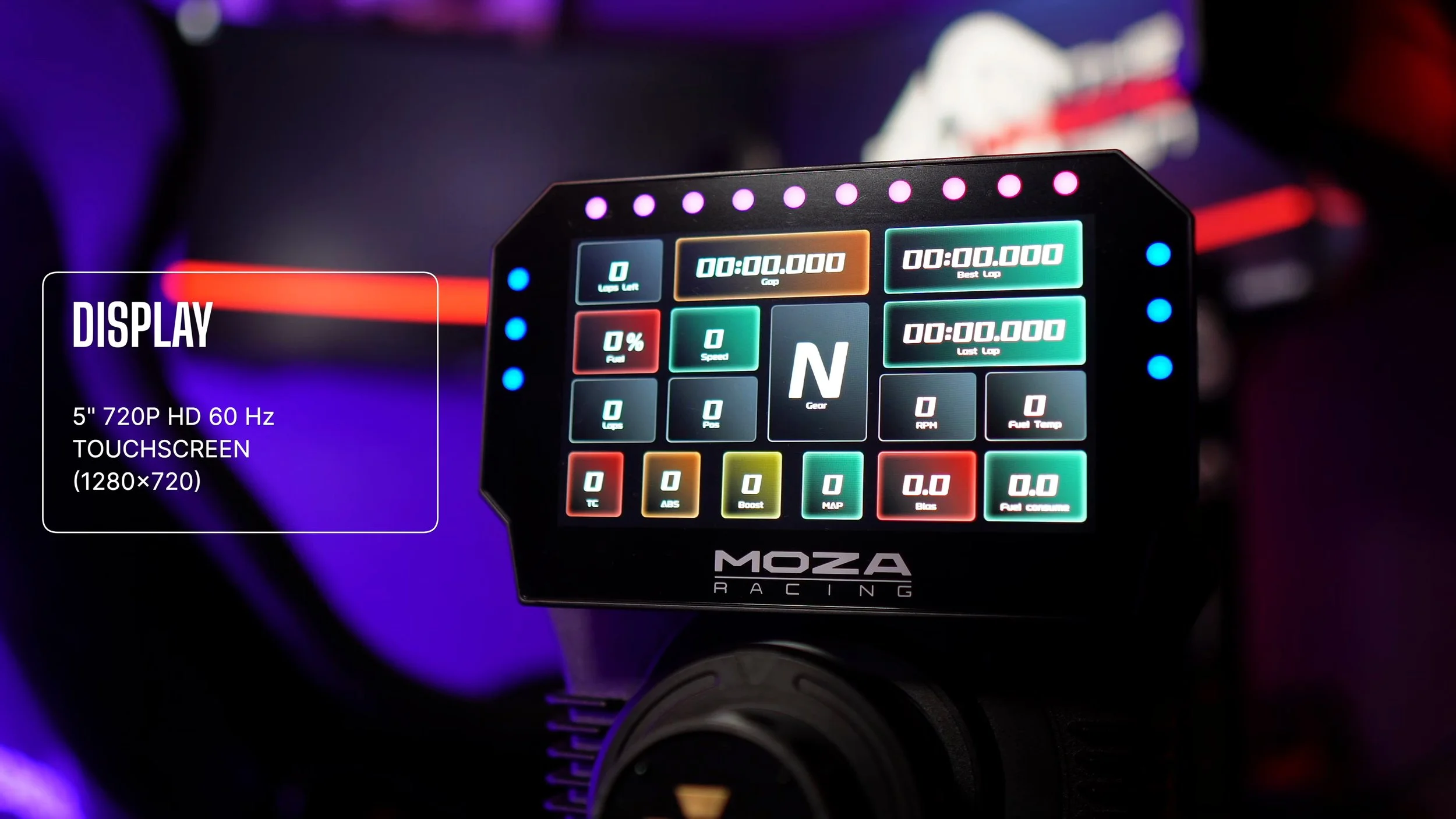 The CM2 display and its illuminated LEDs.