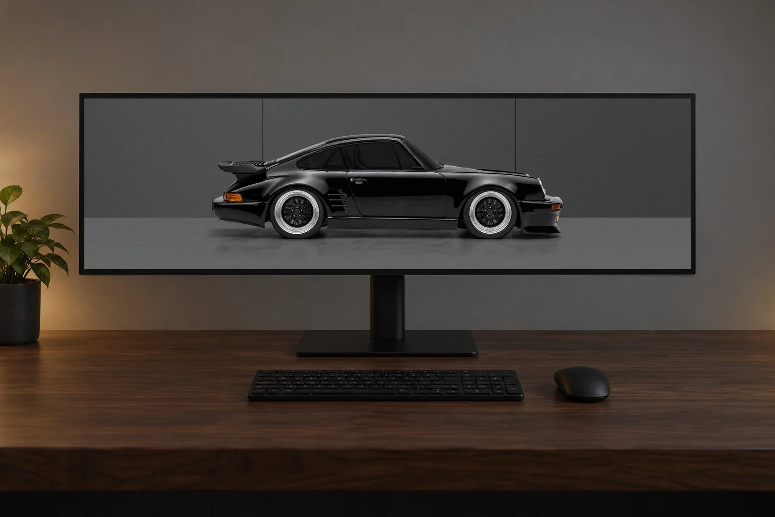 Blackbird in Gloss Black on an ultrawide desktop monitor, dark background