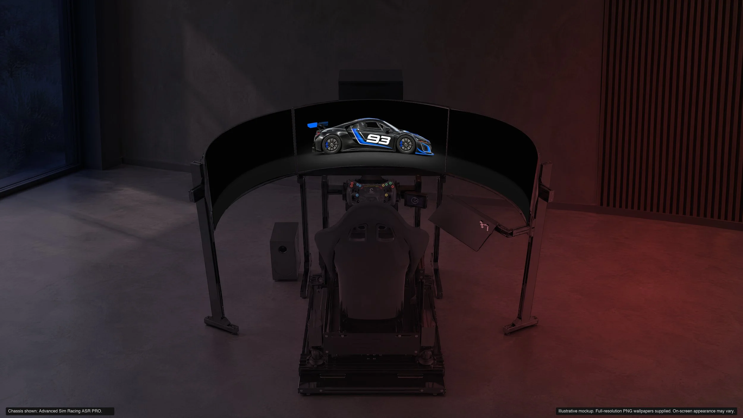 Cipher in Midnight on a triple-screen sim rig