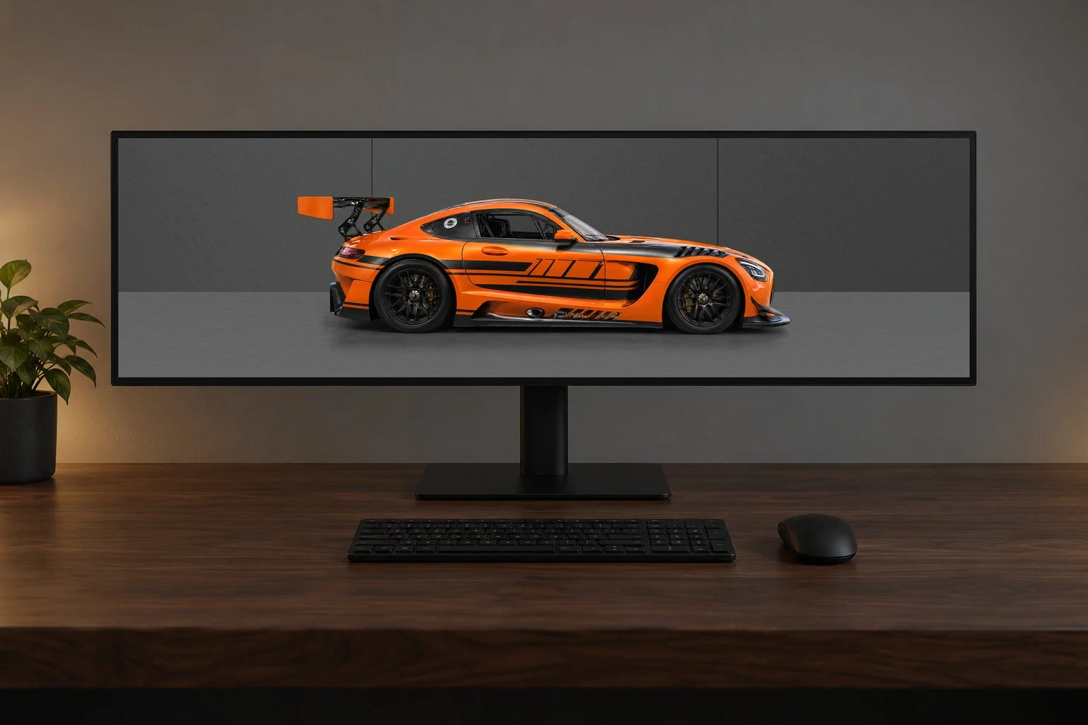 Vanguard in Orange & Black on an ultrawide desktop monitor, dark background