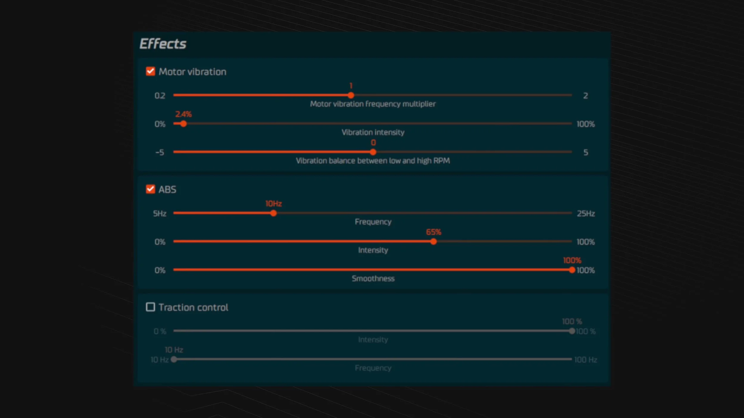 The effects settings in Simucube Tuner.