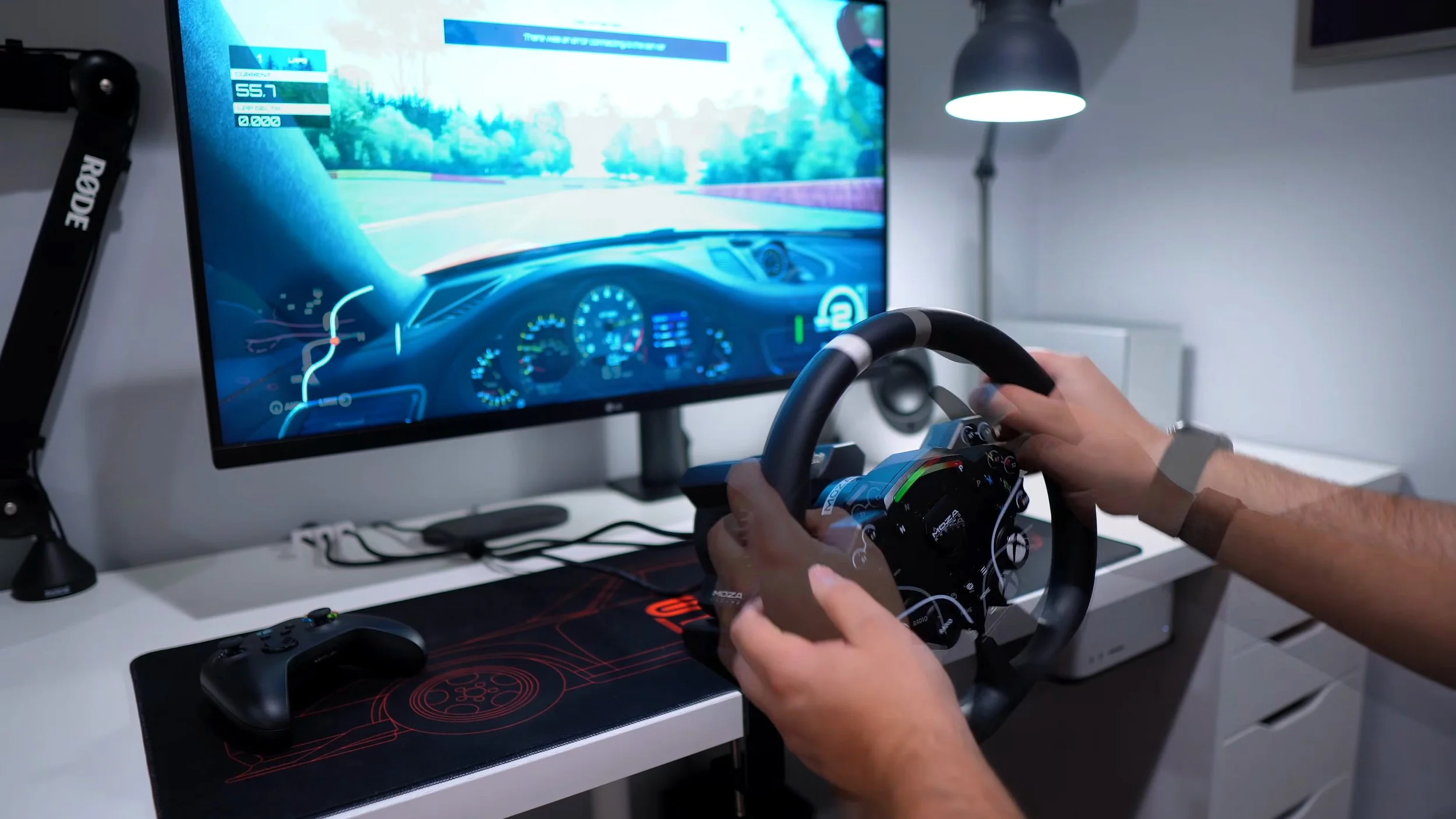 Driving with the R3 in a desk setup.