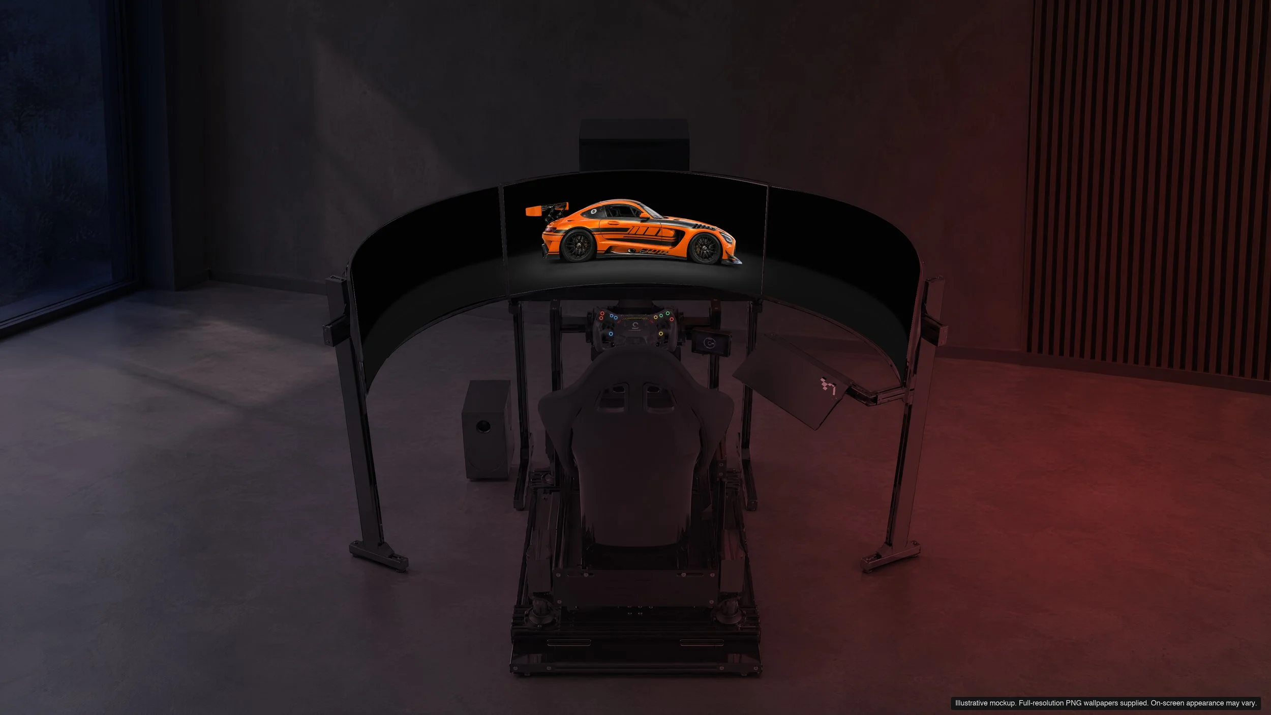 Vanguard in Midnight on a triple-screen sim rig