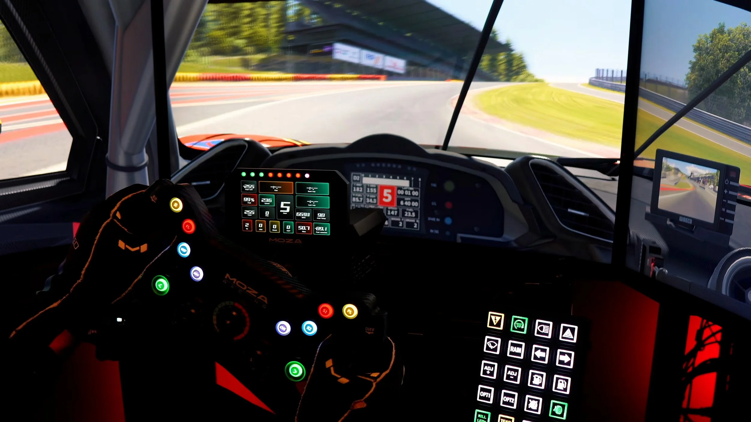 The display positioned above the wheel while driving.