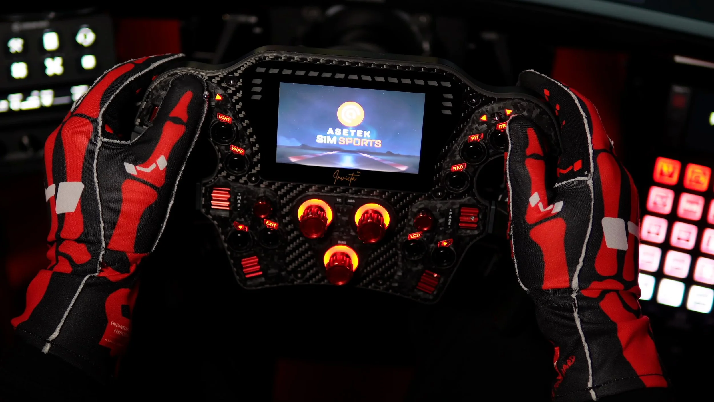 The display and illuminated controls within reach.