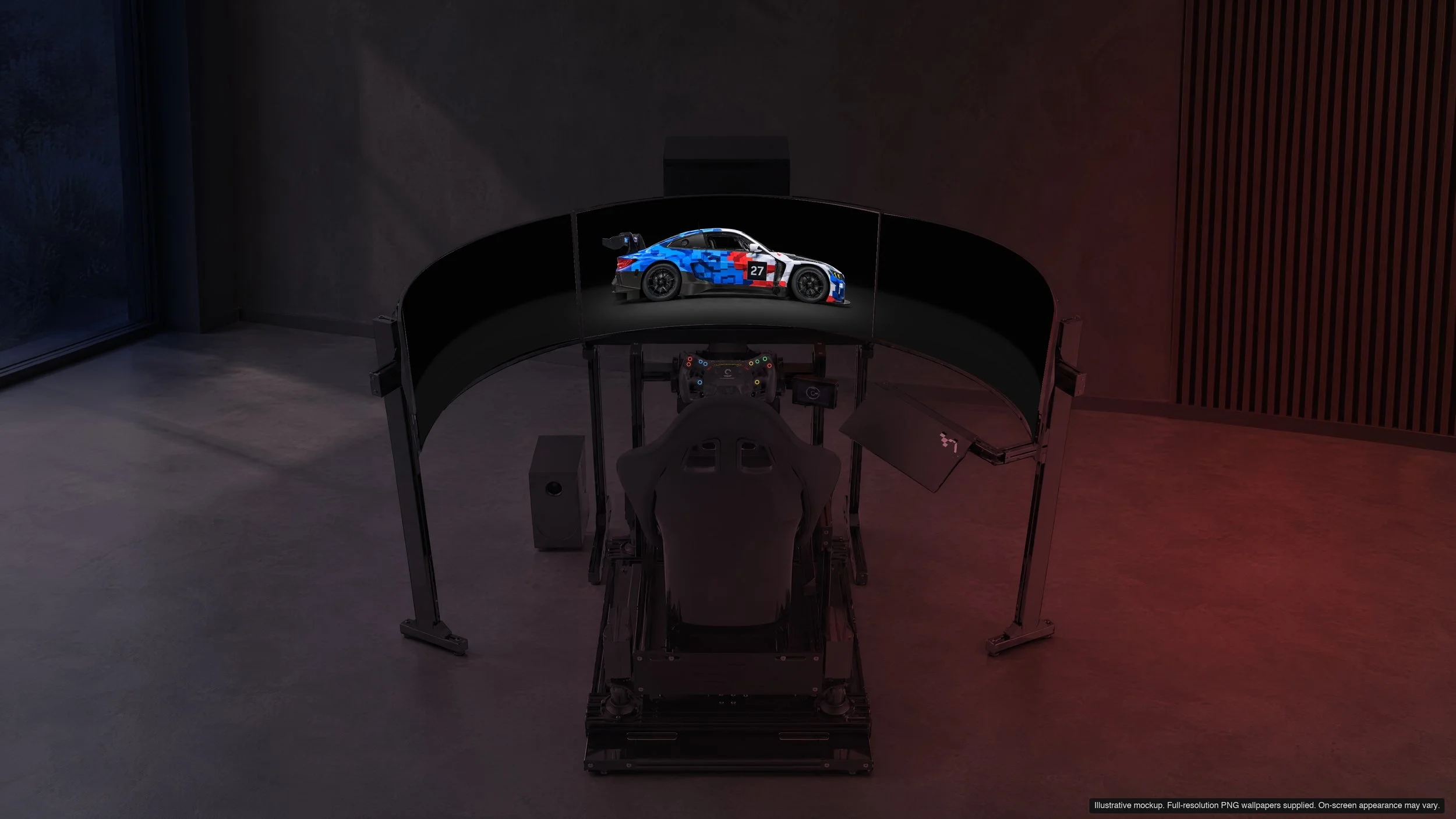 Parallax in Midnight on a triple-screen sim rig