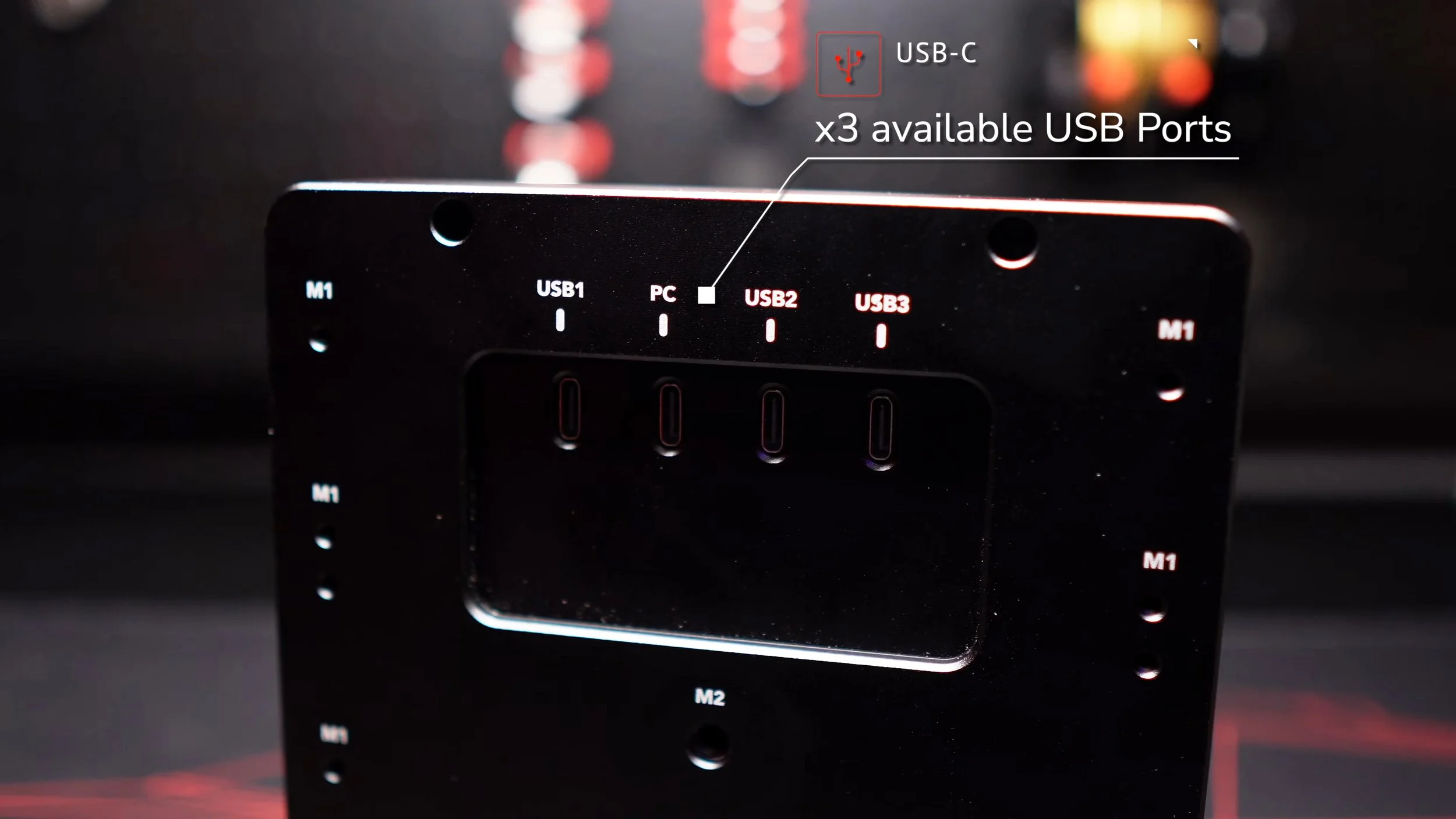 The rear USB ports and mounting points.