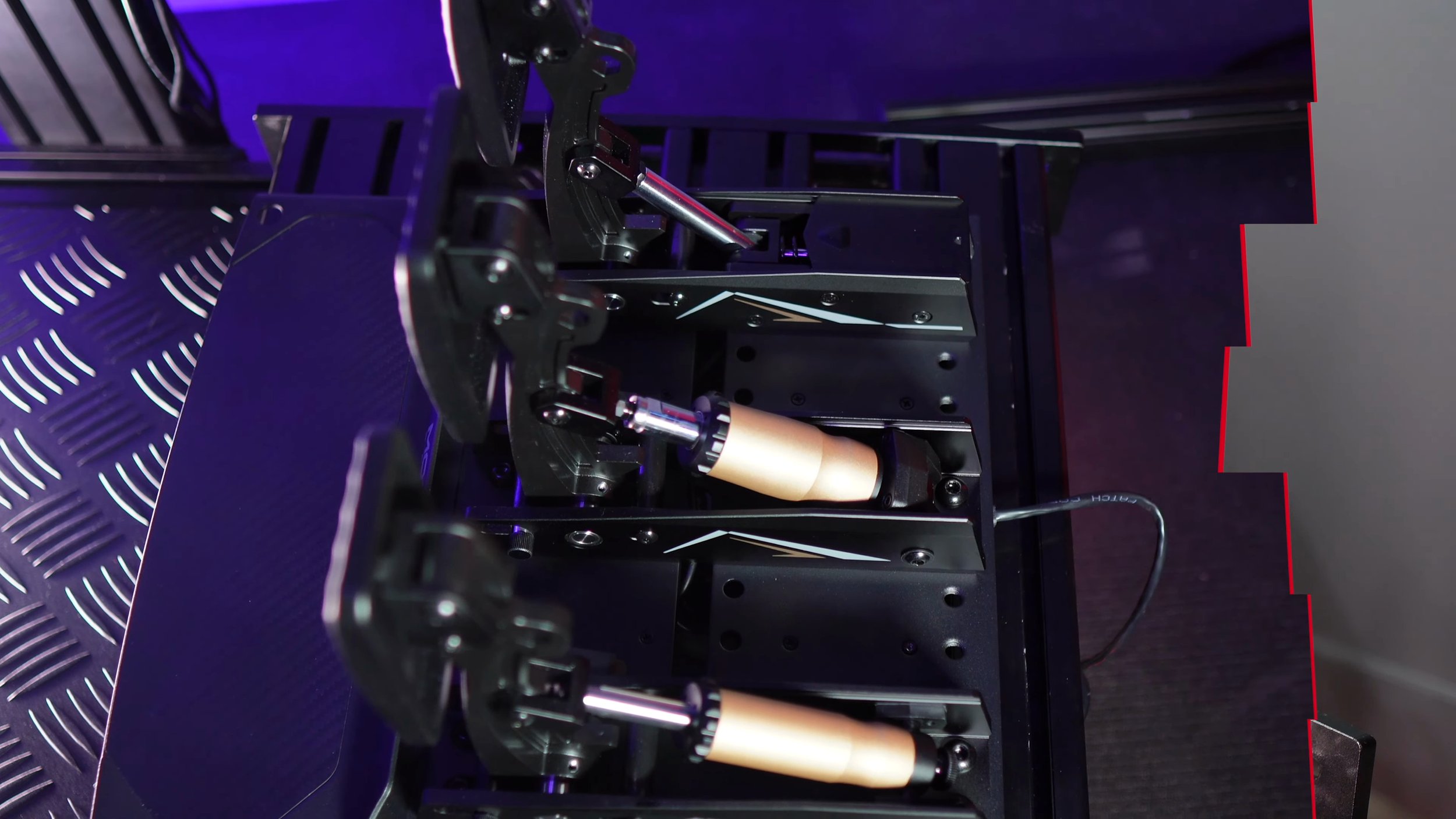 A closer view of the installed pedal mechanisms.