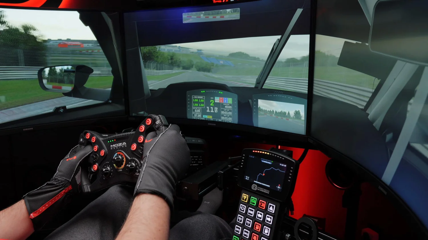 MOZA R21 Ultra direct drive wheelbase on a sim racing rig