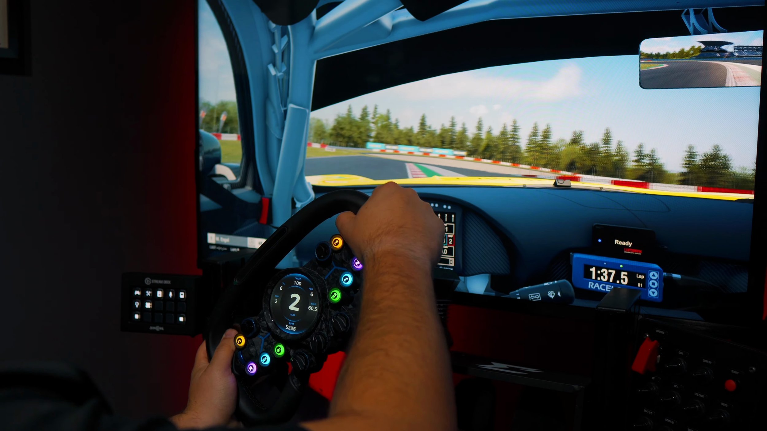 The wheel and display during a steering input.