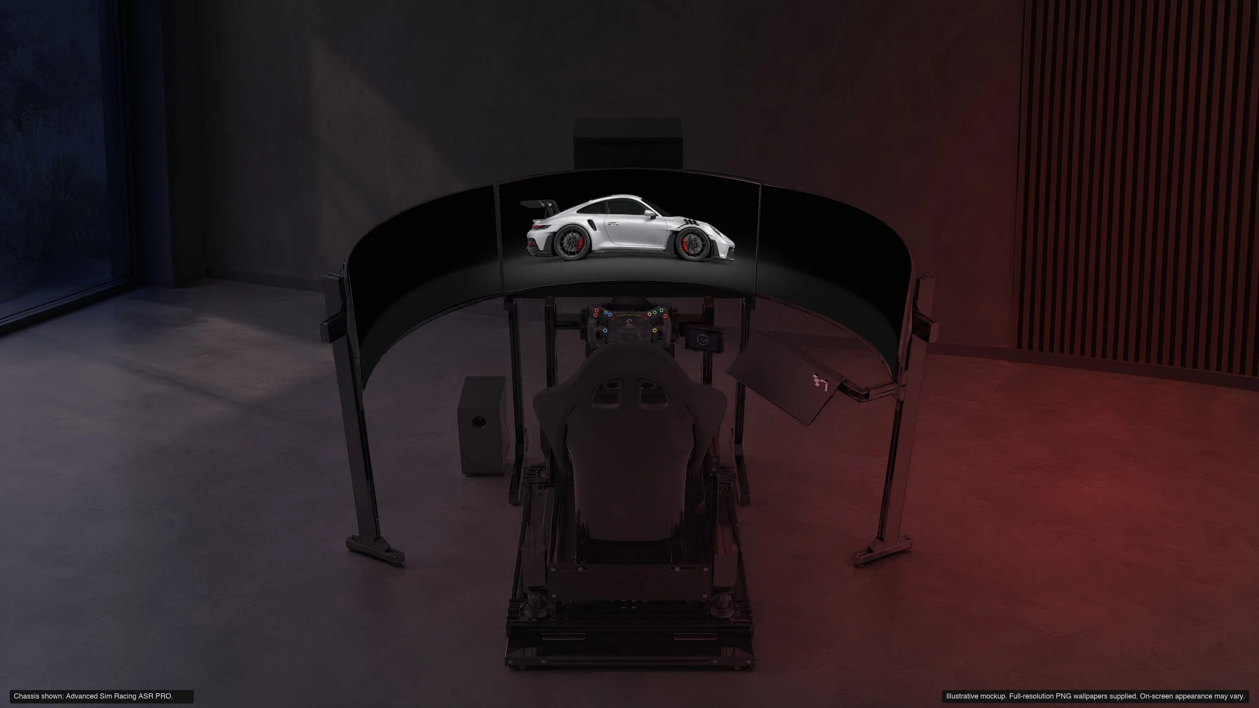Apex in Midnight on a triple-screen sim rig