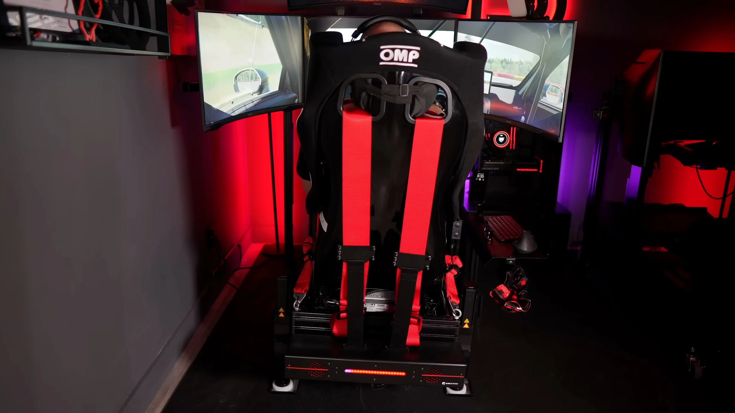 The motion-equipped cockpit viewed from behind.