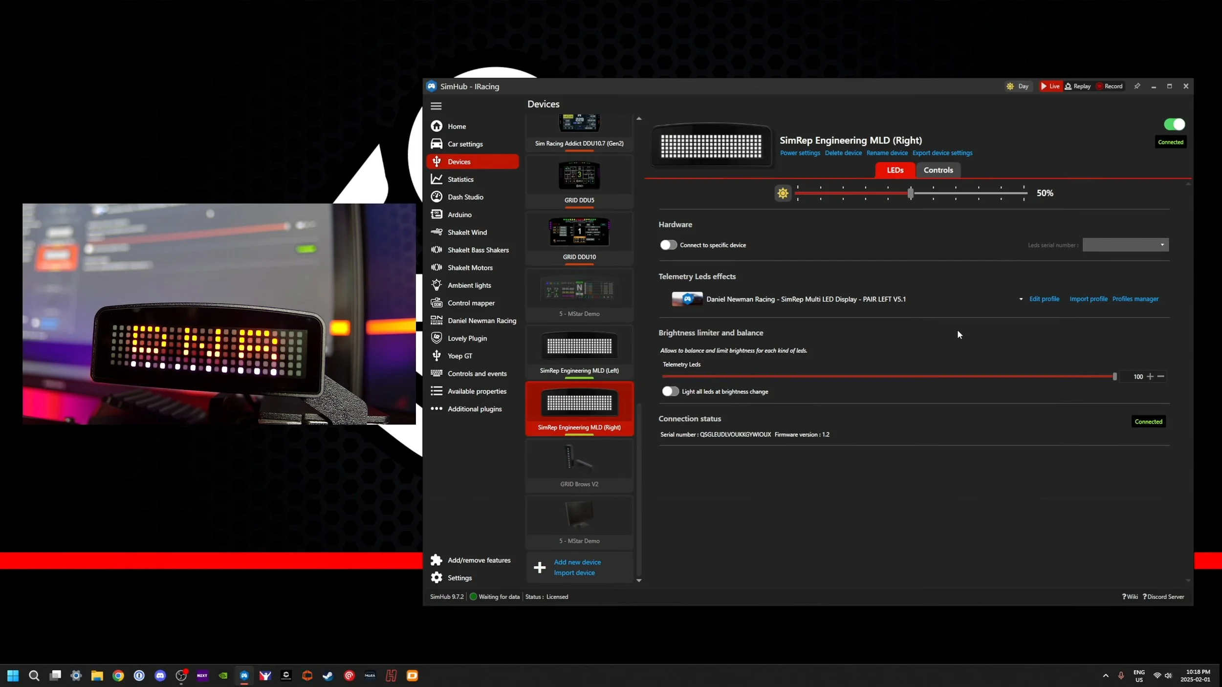 The display and software shown together during configuration.