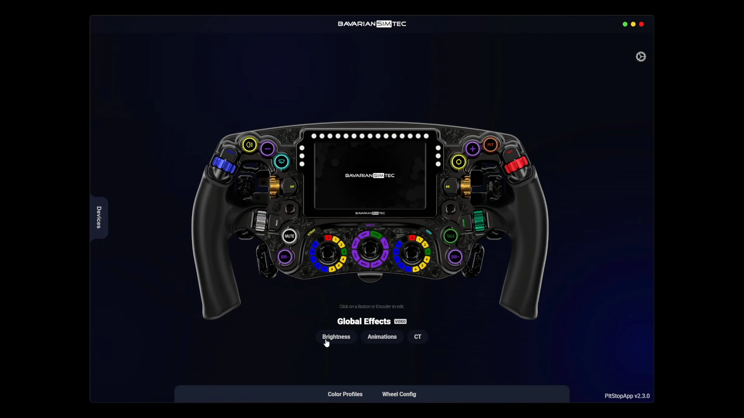 The wheel lighting configuration screen.
