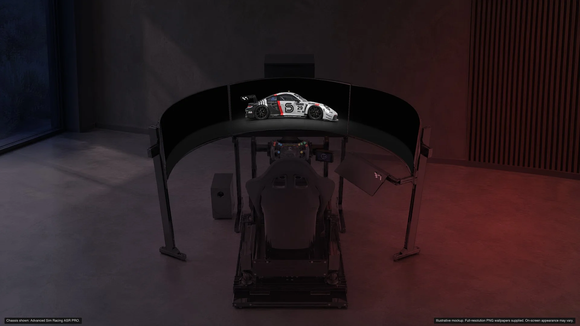 Afterburn SRD Edition free car wallpaper on a triple-screen sim rig