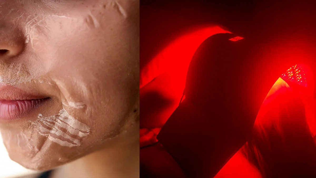 KrX Vtox hardened mask and LightStim LED therapy during Advanced Oxygen Therapy facial at A-Class Aesthetics New Berlin WI