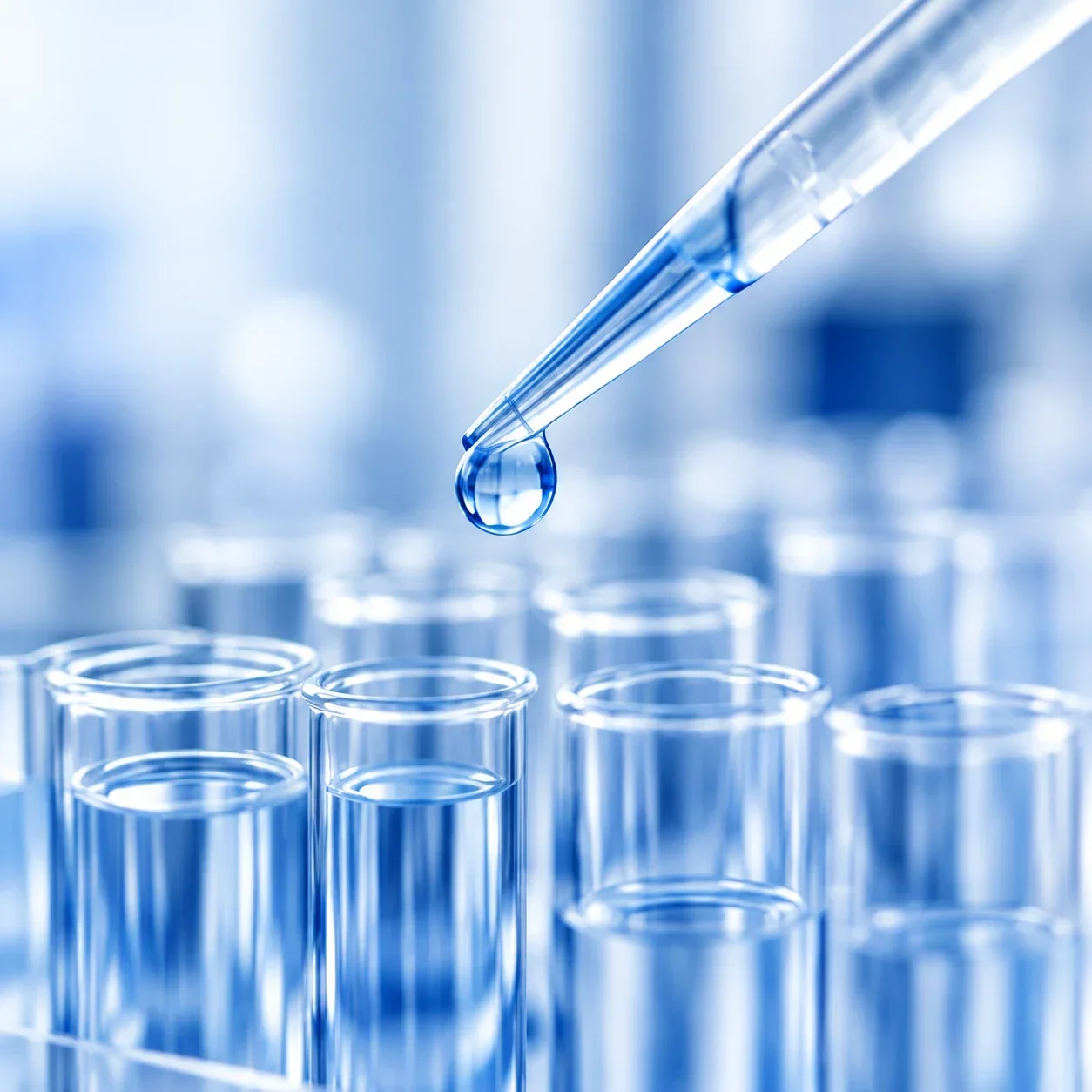 Pipette above glass laboratory test tubes