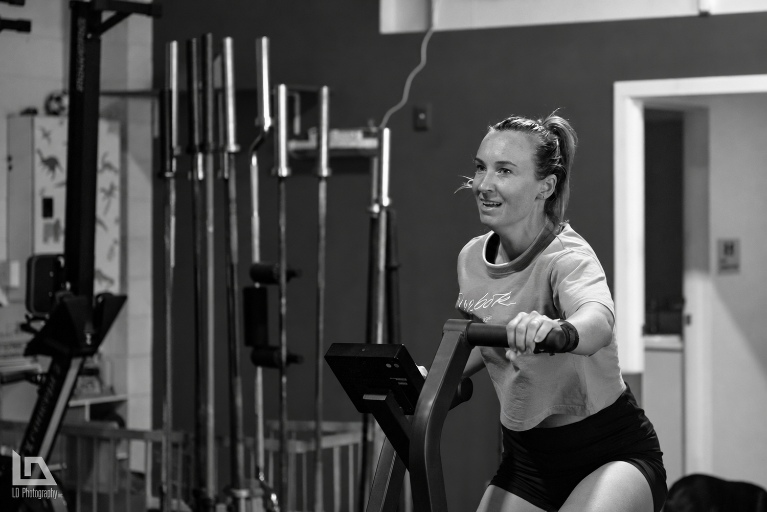 A Solace member training on an exercise bike.