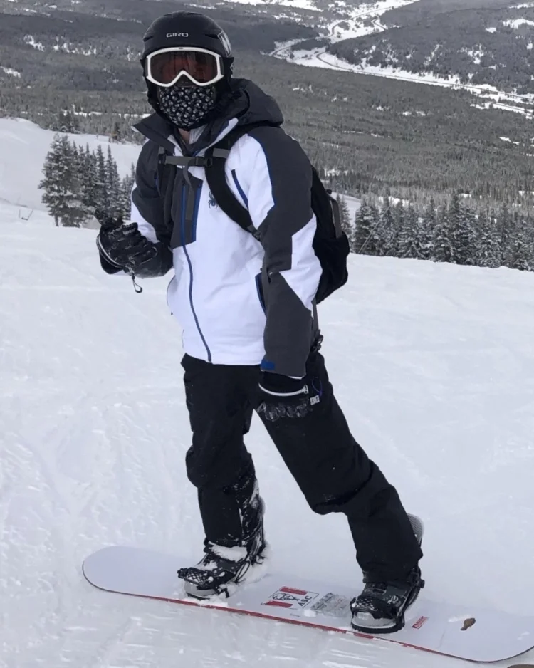 Chris snowboarding after completing ACL rehabilitation