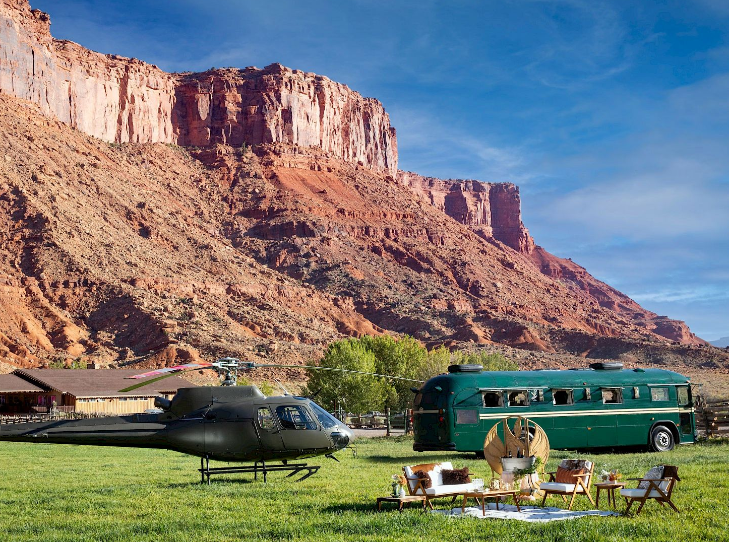 An aerial view of Red Cliffs Lodge property showing the vast grounds and hidden gems suitable for a rehearsal dinner