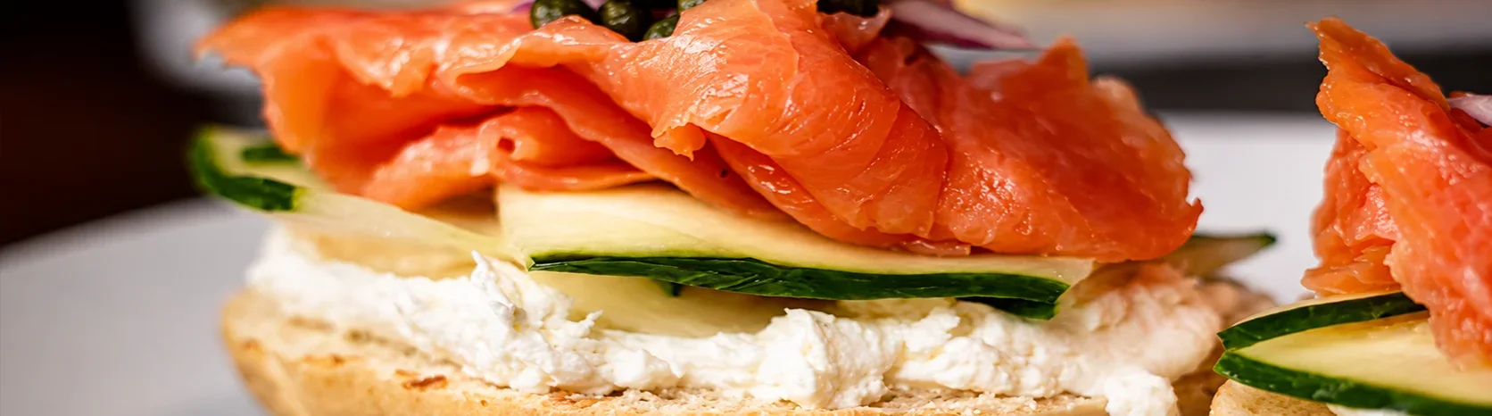 Honey Seed breakfast sandwiches with Smoked Salmon Bagels for here or to go