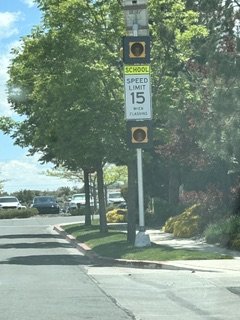 New 15 mph flashing school-zone beacon near Alice Smith Elementary School in Golden Valley